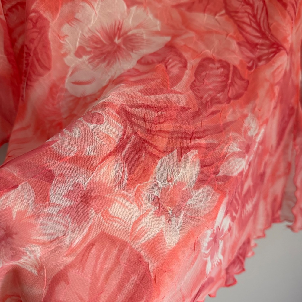 Vintage Y2K Picadilly Sheer Pink Floral Fairy Cowl Neck Asymmetrical Blouse L - Picture 3 of 7